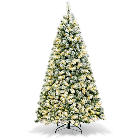 6 Feet Pre-Lit Premium Snow Flocked Hinged Artificial Christmas Tree 6 Feet