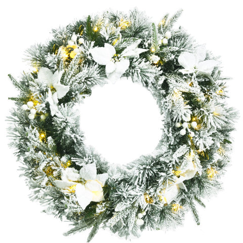 24 Inches Pre-Lit Artificial Christmas Wreath with 50 LED Lights 24 Inches