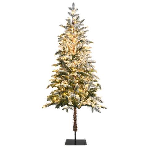 6 Feet Artificial Snow Flocked Pencil Christmas Tree with Warm White LED