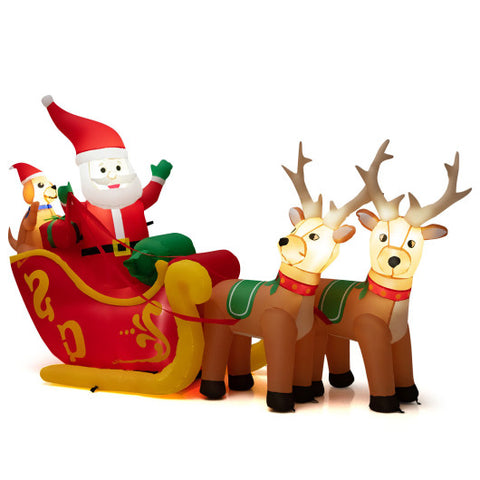 7.2 Feet Long Christmas Inflatable Santa on Sleigh with LED Lights Dog and