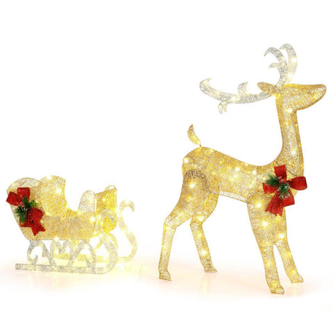Christmas Reindeer Sleigh Decoration with 100 Lights-Golden Christmas