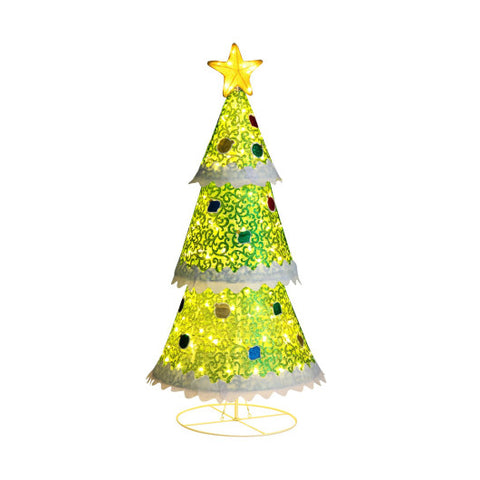 4.6 Feet Pre-Lit Pop-up Christmas Tree with 110 Warm Lights-Green 4.6 Feet