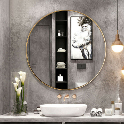 27.5" Modern Metal Wall-Mounted Round Mirror for Bathroom-Golden 27.5"