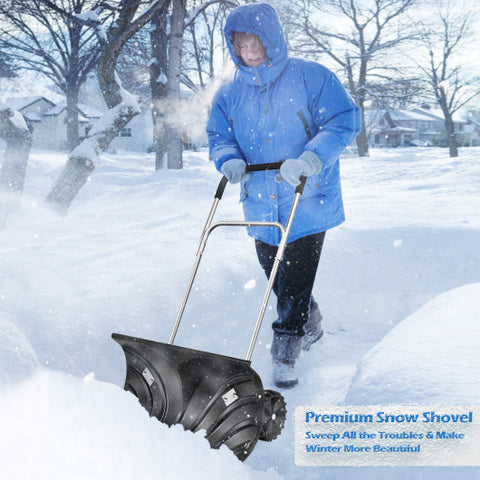Rolling Snow Pusher Shovel with Adjustable Handle Rolling Snow Pusher