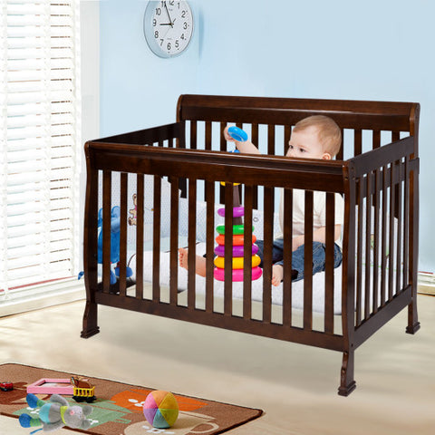 Coffee Pine Wood Baby Toddler Bed Convertible Crib Coffee Pine Wood Baby