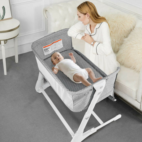 Baby Height Adjustable Bassinet w/ Washable Mattress-Gray Baby Height