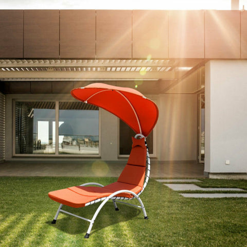 Patio Hanging Swing Hammock Chaise Lounger Chair with Canopy-Orange Patio
