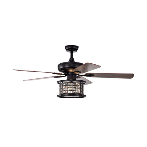 52 Inch 3-Speed Crystal Ceiling Fan Light with Remote Control-Black 52 Inch