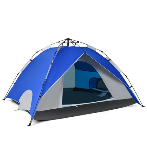 2-in-1 4 Person Instant Pop-up Waterproof Camping Tent-Blue 2-in-1 4 Person