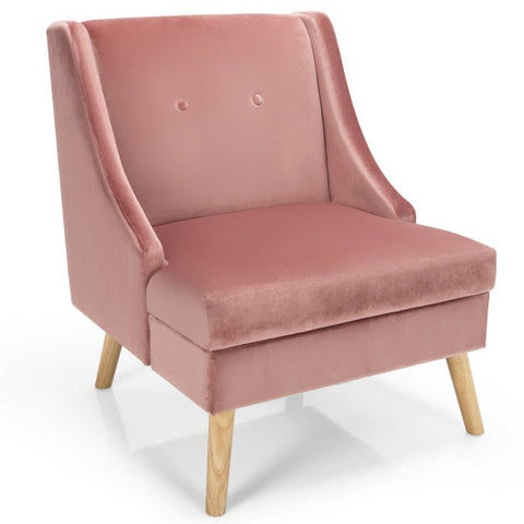Velvet Wing Back Accent Chair with Rubber Wood Legs and Padded Seat for