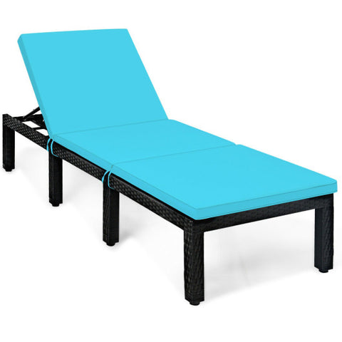 Patio Rattan Cushioned Height Adjustable Lounge Chair-Blue Patio Rattan