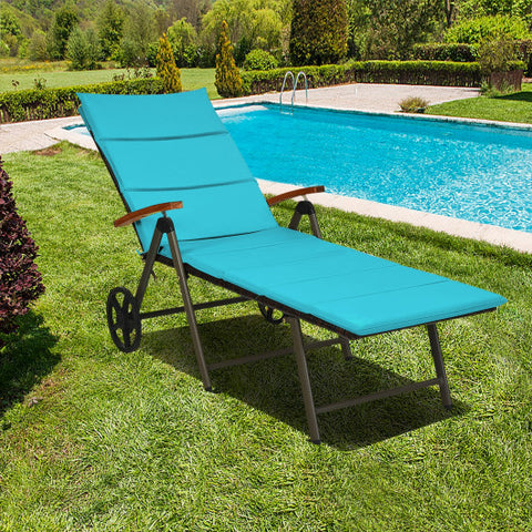 Outdoor Chaise Lounge Chair Rattan Lounger Recliner Chair-Turquoise Outdoor