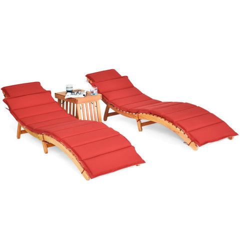 3 Pieces Folding Patio Eucalyptus Wood Lounge Chair Set with Foldable Side