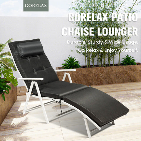 Outdoor Lightweight Folding Chaise Lounge Chair-Black Outdoor Lightweight