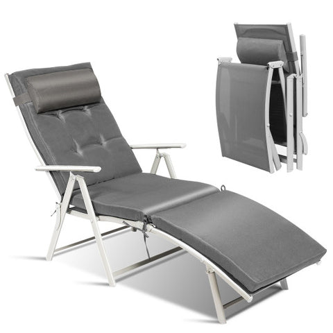 Outdoor Lightweight Folding Chaise Lounge Chair-Gray Outdoor Lightweight