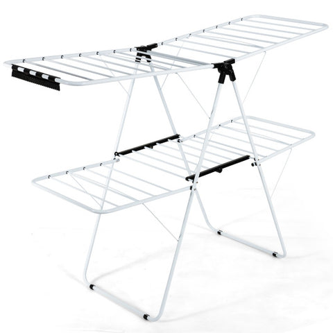 2-Level Foldable Clothes Drying Rack with Adjustable Gullwing 2-Level