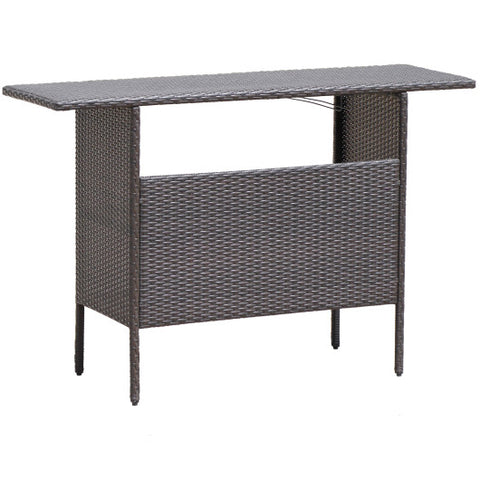 Outdoor Wicker Bar Table with 2 Metal Mesh Shelves Outdoor Wicker Bar Table