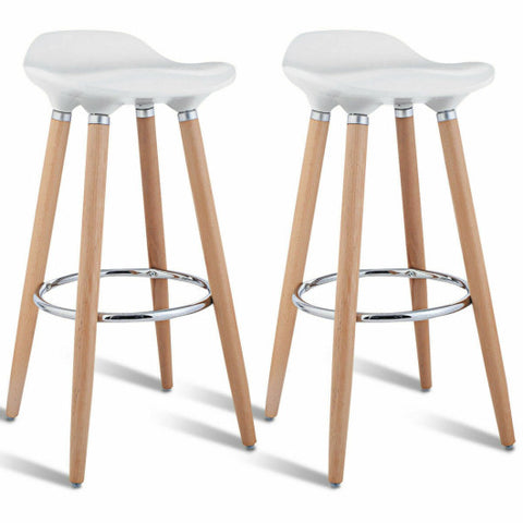 Set of 2 ABS Bar Stools with Wooden Legs Set of 2 ABS Bar Stools with