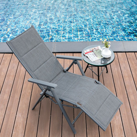 Aluminum Frame Adjustable Outdoor Foldable Reclining Padded Chair-Gray
