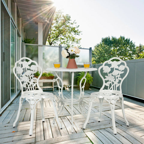 Outdoor Cast Aluminum Patio Furniture Set with Rose Design-White Outdoor