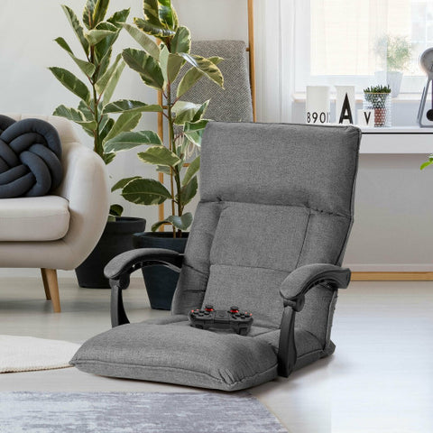 14-Position Adjusting Lazy Sofa Chair with Waist Pillow and Armrests-Gray