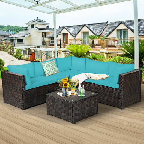 6 Pieces Patio Furniture Sofa Set with Cushions for Outdoor-Turquoise 6