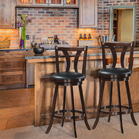 Set of 2 Swivel Bar Stools 29.5 Inch Bar Height Chairs with Rubber Wood