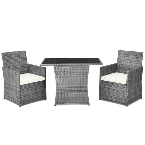 3 Pieces Patio Rattan Furniture Set with Cushioned Armrest Sofa-White 3