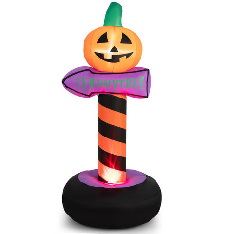 6 Feet Inflatable Halloween Pumpkin Road Sign Decoration with LED Light 6