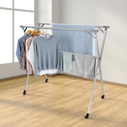 Foldable Steel Clothes Drying Rack with 4 Universal Wheels for Laundry