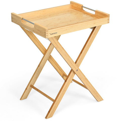 Bamboo Lipped Multi-Functional Snack Side Table-Natural Bamboo Lipped