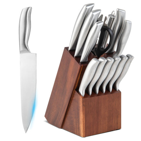 14-Piece Kitchen Knife Set Stainless Steel Knife Block Set with Sharpener