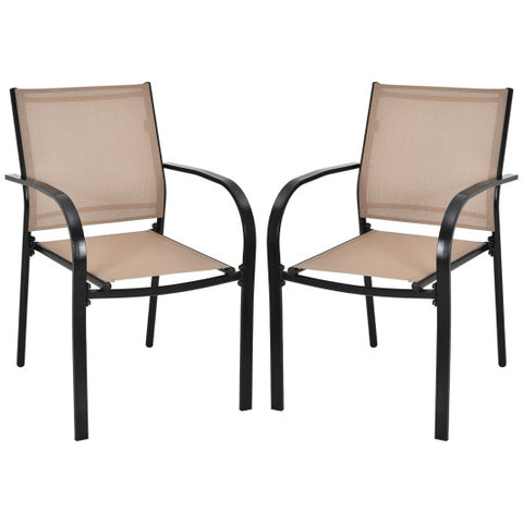 Set of 2 Patio Stackable Dining Chairs with Armrests Garden Deck-Brown Set