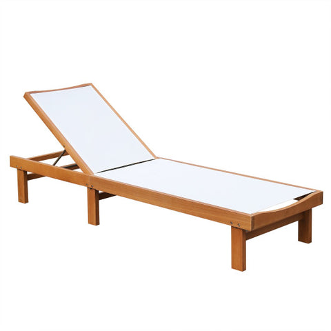 Outdoor Wood Chaise Lounge Chair with 5-Postion Adjustable Back Outdoor