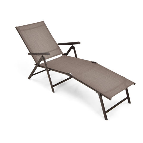 Patio Foldable Chaise Lounge Chair with Backrest and Footrest-Brown Patio