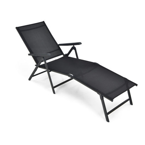 Patio Foldable Chaise Lounge Chair with Backrest and Footrest-Black Patio