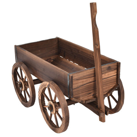 Wood Wagon Planter Pot Stand with Wheels Wood Wagon Planter Pot Stand with