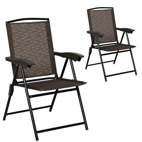 2 Pieces Folding Sling Chairs with Steel Armrests and Adjustable Back for