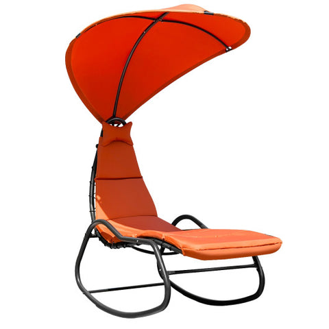 Chaise Lounge Swing with Wide Canopy Sun Shade and Soft Cushion-Orange