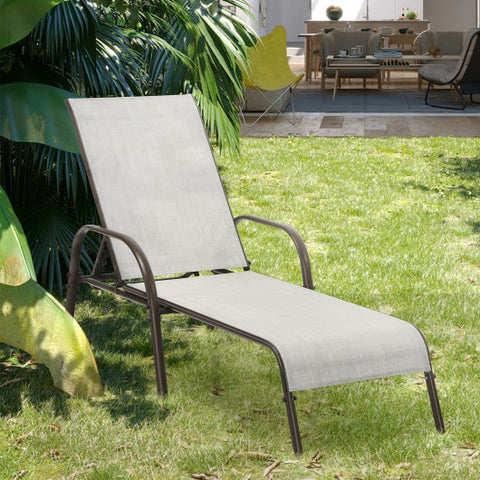 Adjustable Patio Chaise Folding Lounge Chair with Backrest-Gray Adjustable
