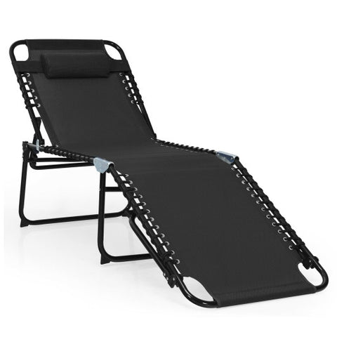 Foldable Recline Lounge Chair with Adjustable Backrest and Footrest-Black