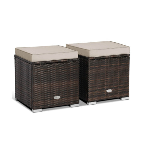 2 Pieces Patio Ottoman with Removable Cushions-Brown 2 Pieces Patio Ottoman