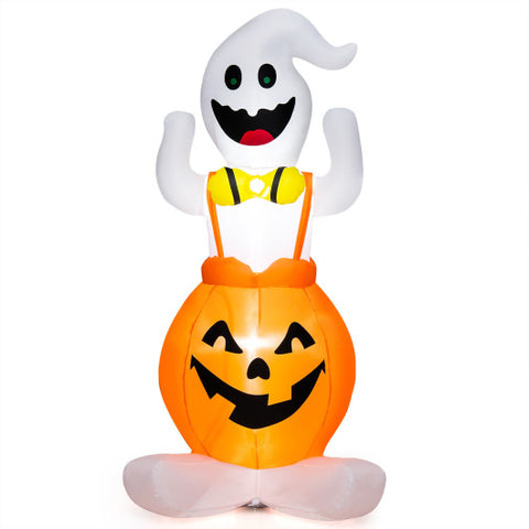 5 Feet Inflatable Halloween Pumpkin Ghost Blow-up Yard Decoration with LED