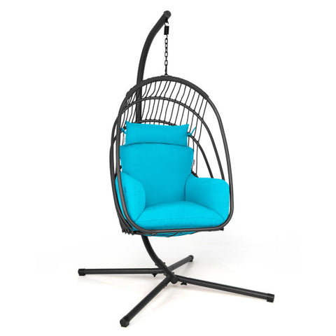 Hanging Folding Egg Chair with Stand Soft Cushion Pillow Swing