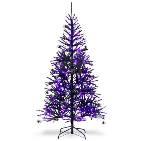 6 Feet Pre-Lit Hinged Halloween Tree with 250 Purple LED Lights and 25