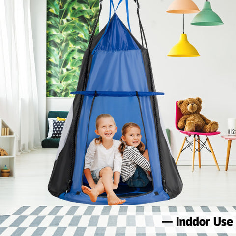 2-in-1 40 Inch Kids Hanging Chair Detachable Swing Tent Set-Blue 2-in-1 40