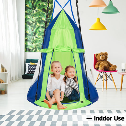 2-in-1 40 Inch Kids Hanging Chair Detachable Swing Tent Set-Green 2-in-1 40