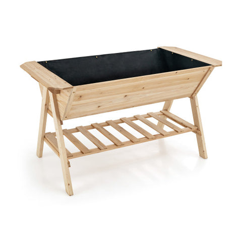 Raised Wood Garden Bed with Shelf and Liner Raised Wood Garden Bed with