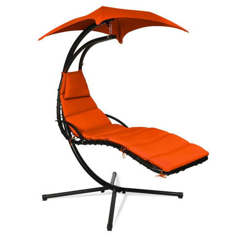 Hanging Stand Chaise Lounger Swing Chair with Pillow-Orange Hanging Stand